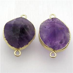 purple Amethyst connector, freeform, point, gold plated, approx 20-40mm