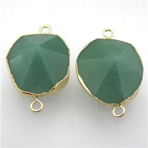 green Aventurine connector, freeform, point, gold plated, approx 20-40mm