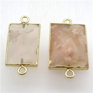 cherry agate rectangle connector, point, gold plated, approx 18-30mm