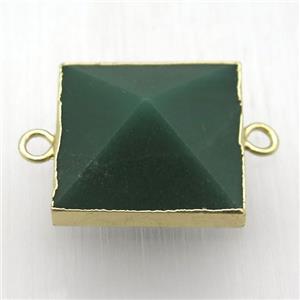 green aventurine square connector, gold plated, approx 22mm