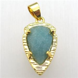 amazonite teardrop pendant, gold plated, approx 13-21mm