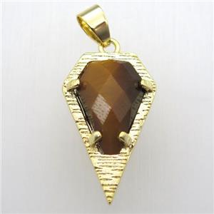tiger eye stone teardrop pendant, gold plated, approx 15-25mm