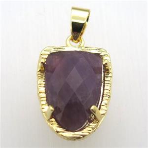 purple amethyst tongue pendant, gold plated, approx 15-20mm
