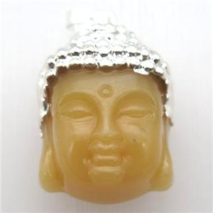 yellow glass Buddha pendant, silver plated, approx 25-35mm