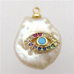 Natural pearl pendant with zircon, eye, approx 10-18mm
