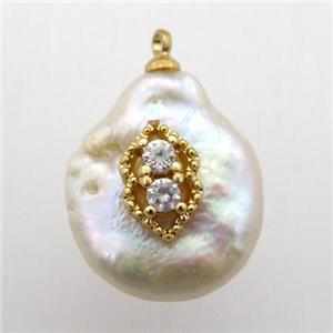Natural pearl pendant with zircon, approx 10-18mm