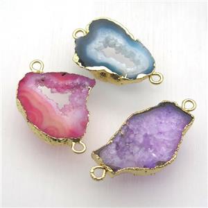 mixed druzy agate connector, freeform, gold plated, approx 20-35mm