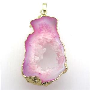 pink druzy agate pendant, freeform, gold plated, approx 25-50mm