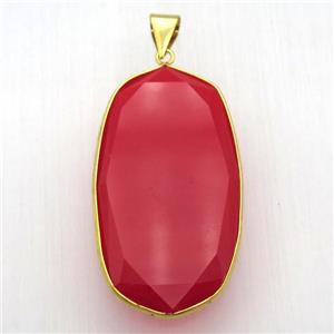 red cat eye glass pendant, faceted, approx 28-55mm