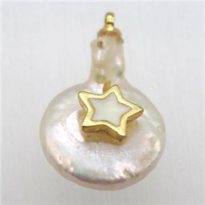Natural pearl pendant with star, approx 10-16mm