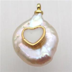 Natural pearl pendant with heart, approx 10-16mm