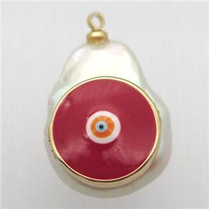Natural pearl pendant with evil eye, approx 10-16mm