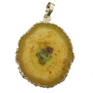 yellow Solar Quartz Druzy slab pendant, freeform, gold plated, approx 25-40mm