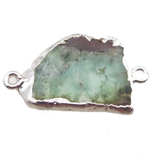 green Australian Chrysoprase slice connector, freeform, silver plated, approx 20-28mm