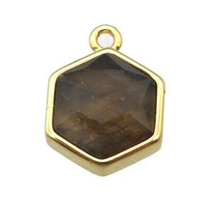 Labradorite hexagon pendant, gold plated, approx 12mm dia