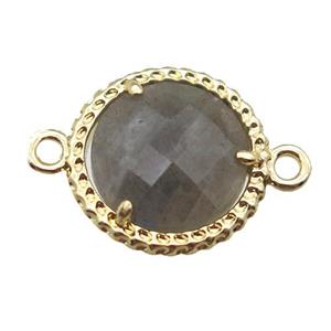 Labradorite circle connector, gold plated, approx 13mm dia
