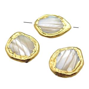 white Mother of Pearl beads, teardrop, gold plated, approx 20-25mm