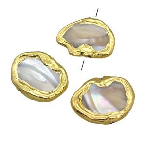Mother of Pearl beads, freeform, gold plated, approx 18-22mm