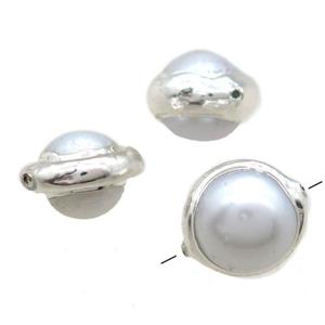 natural pearl beads, round, silver plated, approx 12mm dia