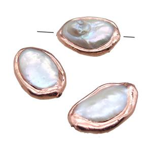 natural pearl beads, oval, rose gold, approx 15-20mm
