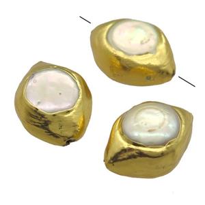 natural pearl beads, barrel, gold plated, approx 15-22mm