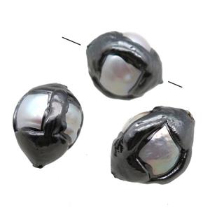 natural pearl beads, black plated, approx 15-19mm