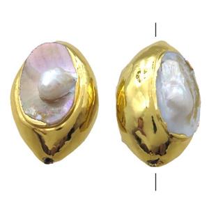 natural pearl beads, rice, gold plated, approx 20-30mm