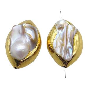 natural pearl beads, rice, gold plated, approx 20-30mm
