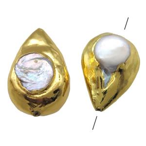 natural pearl beads, teardrop, gold plated, approx 20-30mm