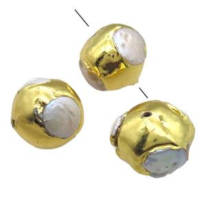 natural pearl beads, round, gold plated, approx 20mm dia