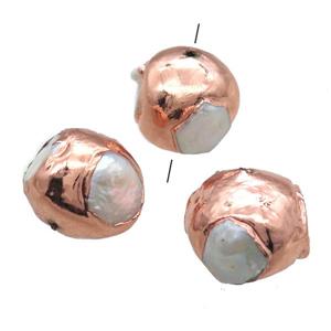 natural pearl beads, round, rose gold, approx 20mm dia