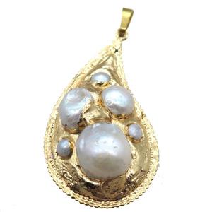 natural pearl pendant, teardrop, gold plated, approx 30-50mm