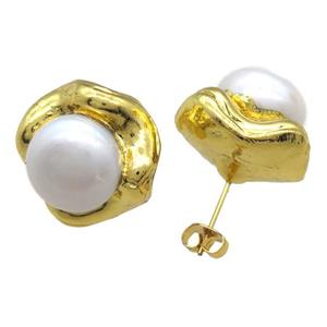natural pearl studs Earrings, gold plated, approx 20mm dia