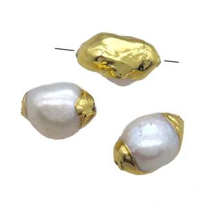 natural pearl beads, freeform, gold plated, approx 10-14mm