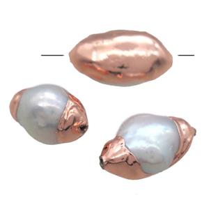 natural pearl beads, freeform, rose gold, approx 10-14mm