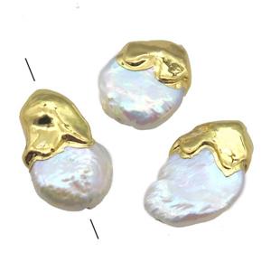 natural pearl beads, freeform, gold plated, approx 12-20mm