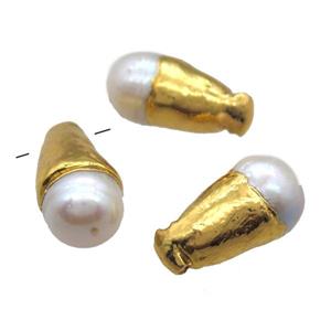 natural pearl pendant, teardrop, gold plated, approx 13-25mm