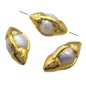 natural pearl beads, rice, gold plated, approx 14-28mm