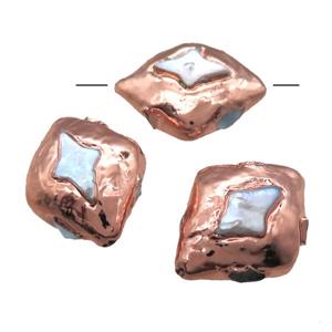 natural pearl beads, rhombic, rose gold, approx 25-30mm