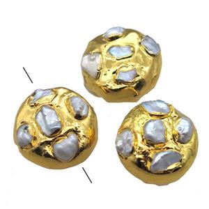 natural pearl beads, circle, gold plated, approx 26mm dia