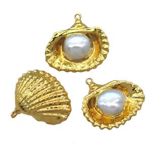 natural pearl pendants, Quahog, gold plated, approx 20-26mm