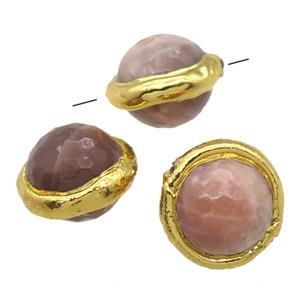 round Sunstone Beads, gold plated, approx 16mm dia