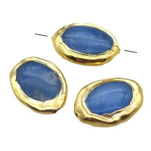 blue agate oval beads, gold plated, approx 15-20mm