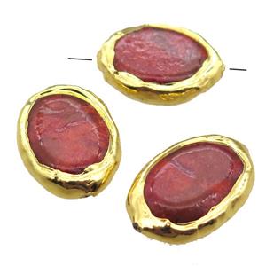 red Coral oval beads, gold plated, approx 15-20mm