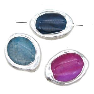 agate oval beads, silver plated, mixed color, approx 15-20mm