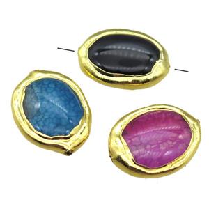 agate oval beads, gold plated, mixed color, approx 15-20mm