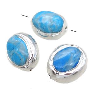 blue assembled Turquoise barrel beads, silver plated, approx 15-20mm
