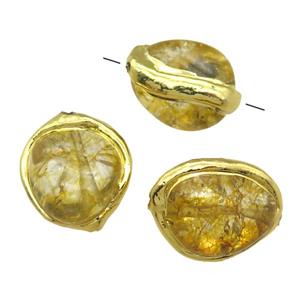 yellow synthetic Quartz Beads, freeform, gold plated, approx 20-30mm
