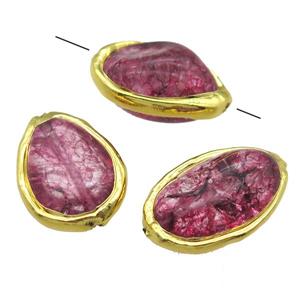 pink synthetic Quartz Beads, freeform, gold plated, approx 20-30mm