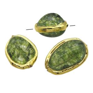 green synthetic Quartz Beads, freeform, gold plated, approx 20-30mm